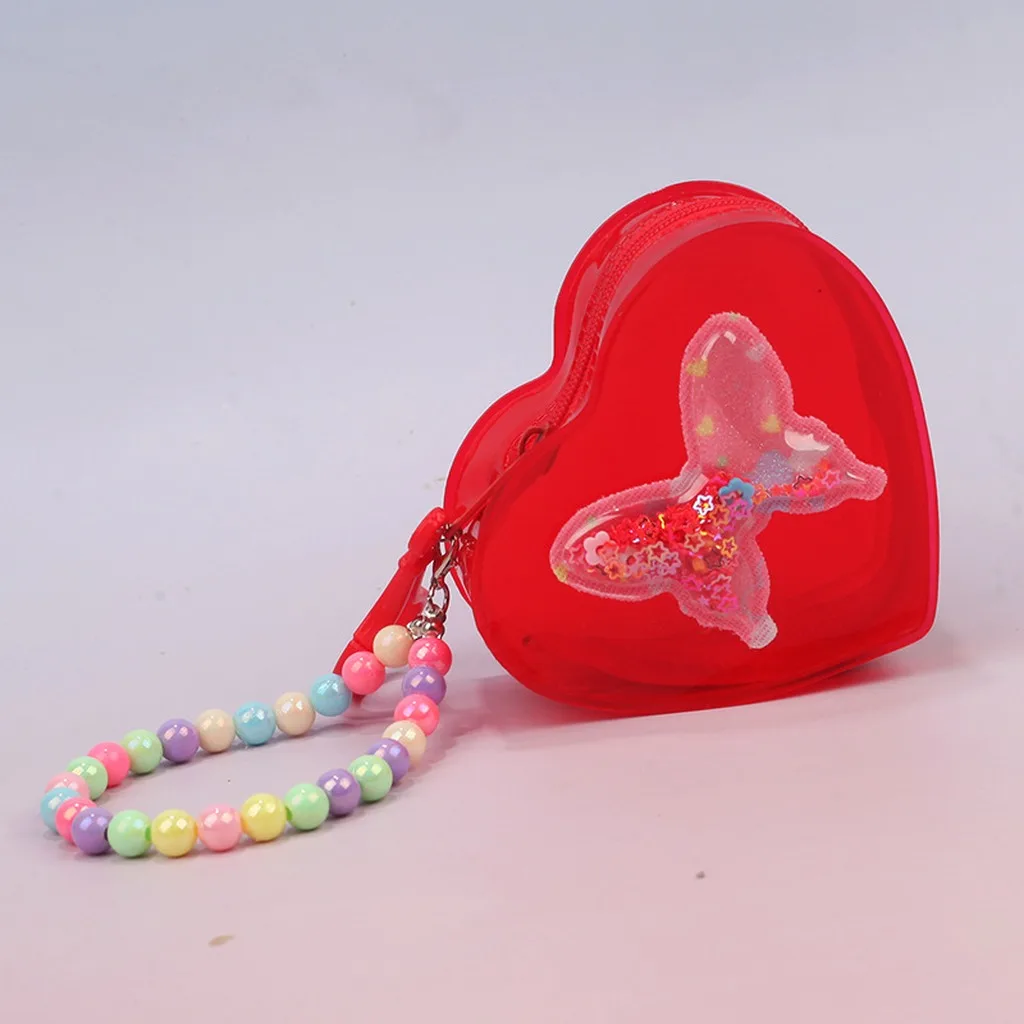 Butterfly Coin Purse Clear Small Item Storage Bag Jelly Pvc Purse Colorful Heart-Shaped Coin Purse For Bluetooth Earphones Small