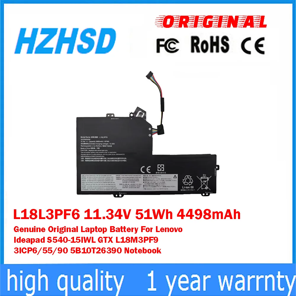 

L18L3PF6 11.34V 51Wh 4498mAh Genuine Original Laptop Battery For Lenovo Ideapad S540-15IWL GTX L18M3PF9 3ICP6/55/90 5B10T26390