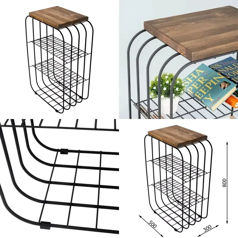 Floor Wire Shelving Unit with Natural Wood Top Storage Rack Family Organizer Shelf for Home Kitchen Bathroom Living Room