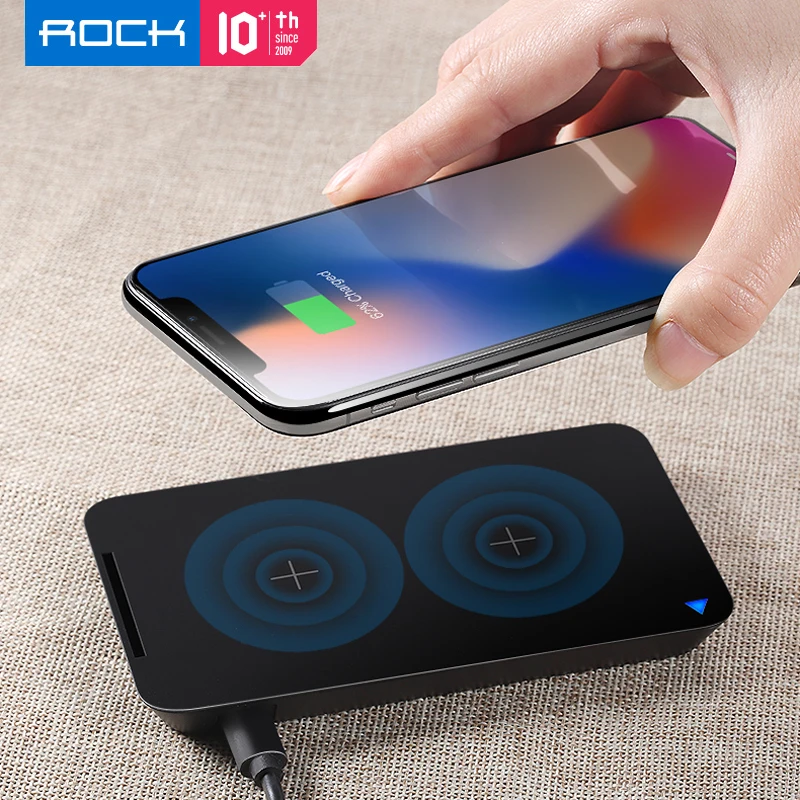 

ROCK Dual-coil Wireless Charger 10W Fast Charging Pad Stand and Stable Kickstand Holder Phone Charger