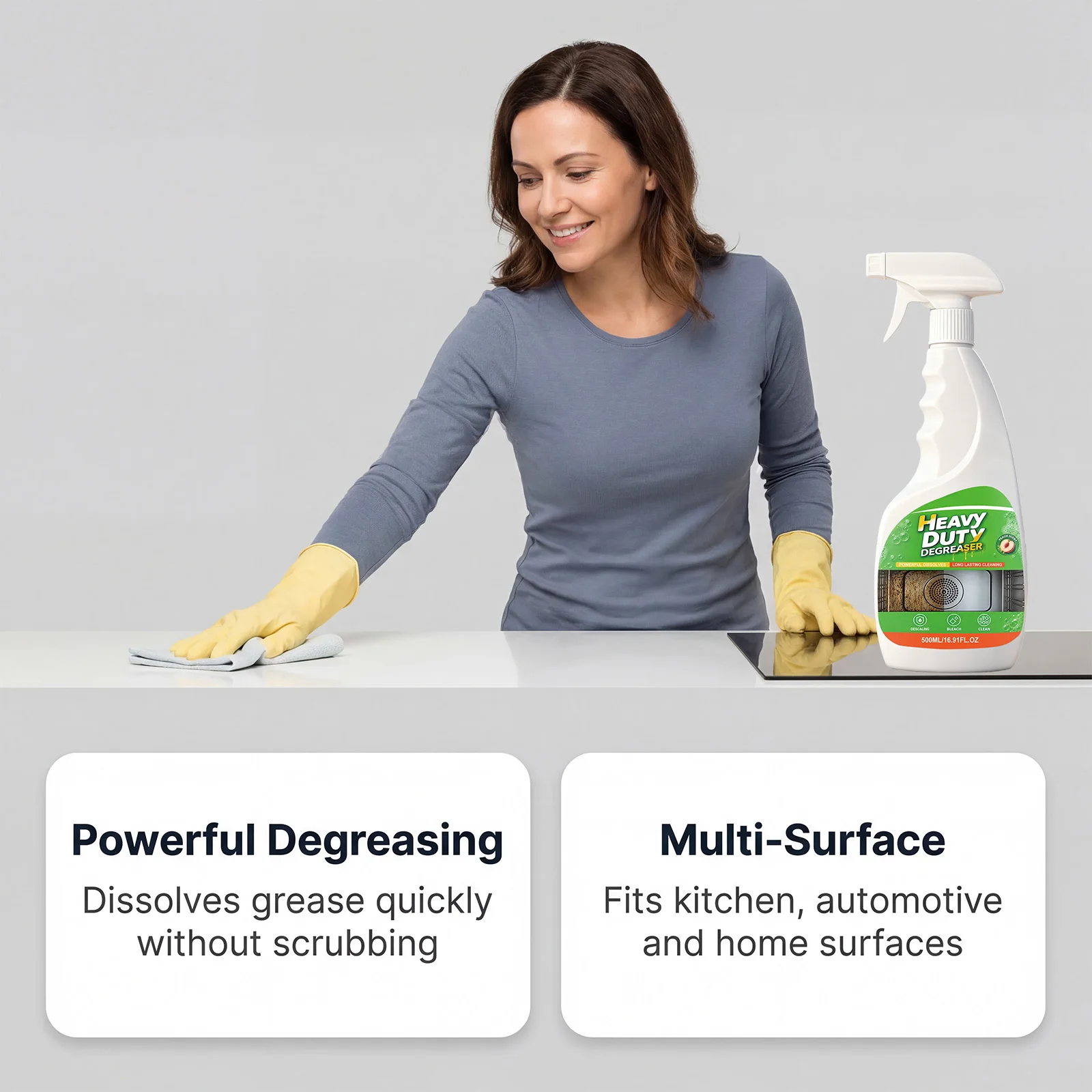 Powerful Degreasing Spray, Fast Oil Dissolving, Stain Removing, Multi-scene Use, Gentle Formula, Fresh Scent Cleaning Spray