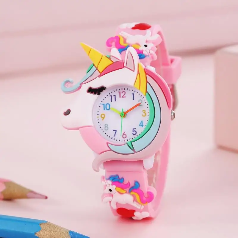 Reloj de silicona con dibujos animados 3D para niños, pulsera de cuarzo con diseño de unicornio, Saturno, arcoíris, meteorito, informal, a la moda, novedad