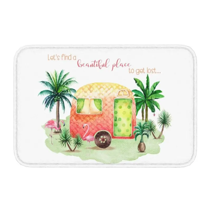 WatercolOur Retro Vintage Camper Caravan Flamingo Scene Floor Door Kitchen Mats  Cartoon Camping Doormat Entrance Rug Carpet