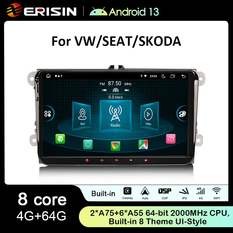 ES8998V IPS Android 13 Car Stereo For VW Sharan Jetta V Golf Plus Seat Skoda GPS SatNav Radio DSP 4G WiFi CarPlay Auto BT5.0 DVR