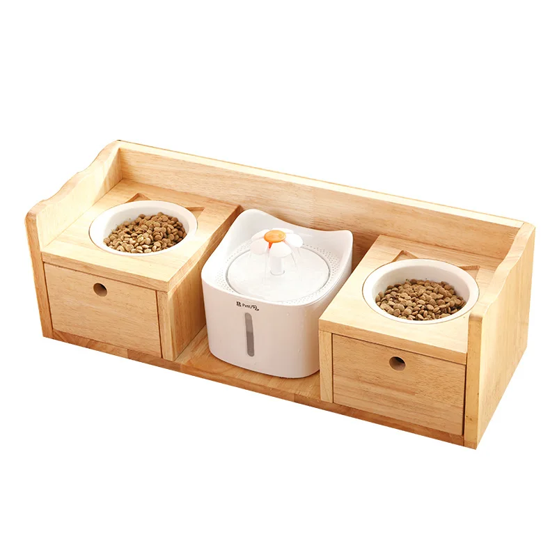 

Bamboo Wood Raised Small Pet Bowls & Feeders Elevated For Dog Cats Food Bowl And Water Pet Bowls With Stand