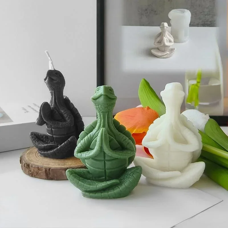 Creative Shape Molds New Meditation Turtle Aromatherapy Candle Mold with Hands Together Turtle Gypsum Decor Silicone Gypsum Mold