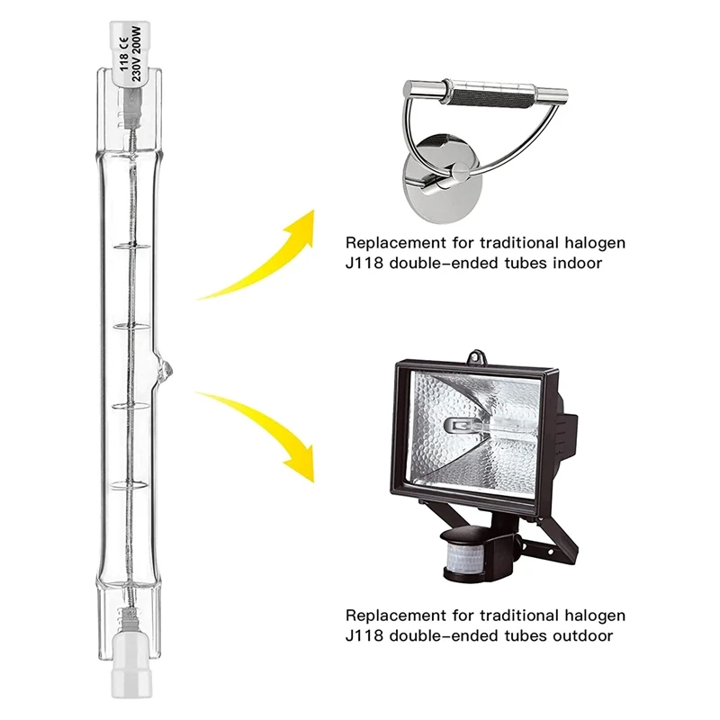 R7S Halogen Light Bulb 118 Mm 200 W 230 V Pack Of 10 Halogen Rod R7S Halogen Bulb R7S Dimmable Halogen Rod Lamp Lights