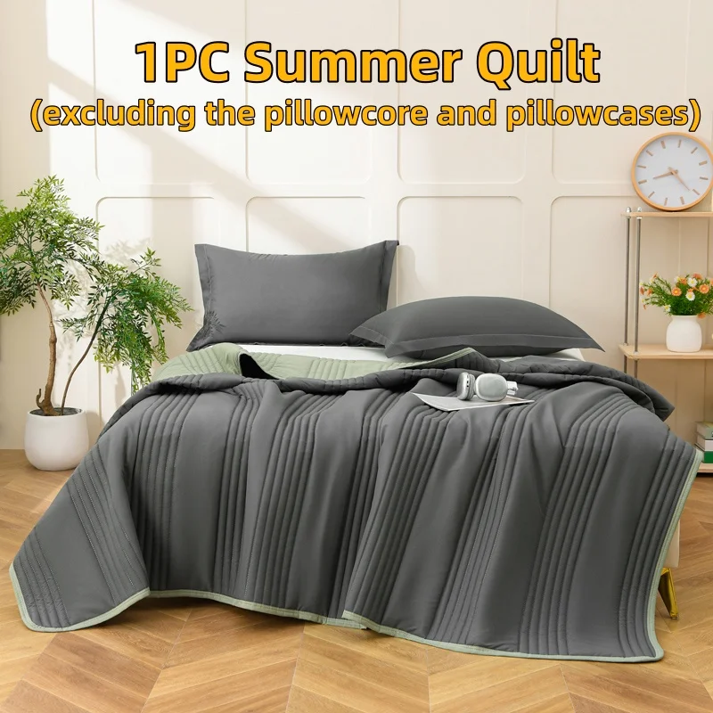 1PC Solid Color Quilted Summer Quilt Lightweight Breathable Soft Air Conditioner Comforter Modern Minimalist Bedding for Bedroom