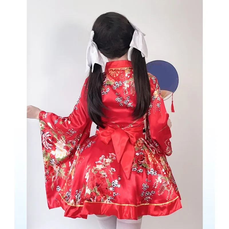 Traditional Japanese Formal Kimono Cosplay Anime Summer Breeze Print Improved Bathrobe Sweet Style Piece Disfraz