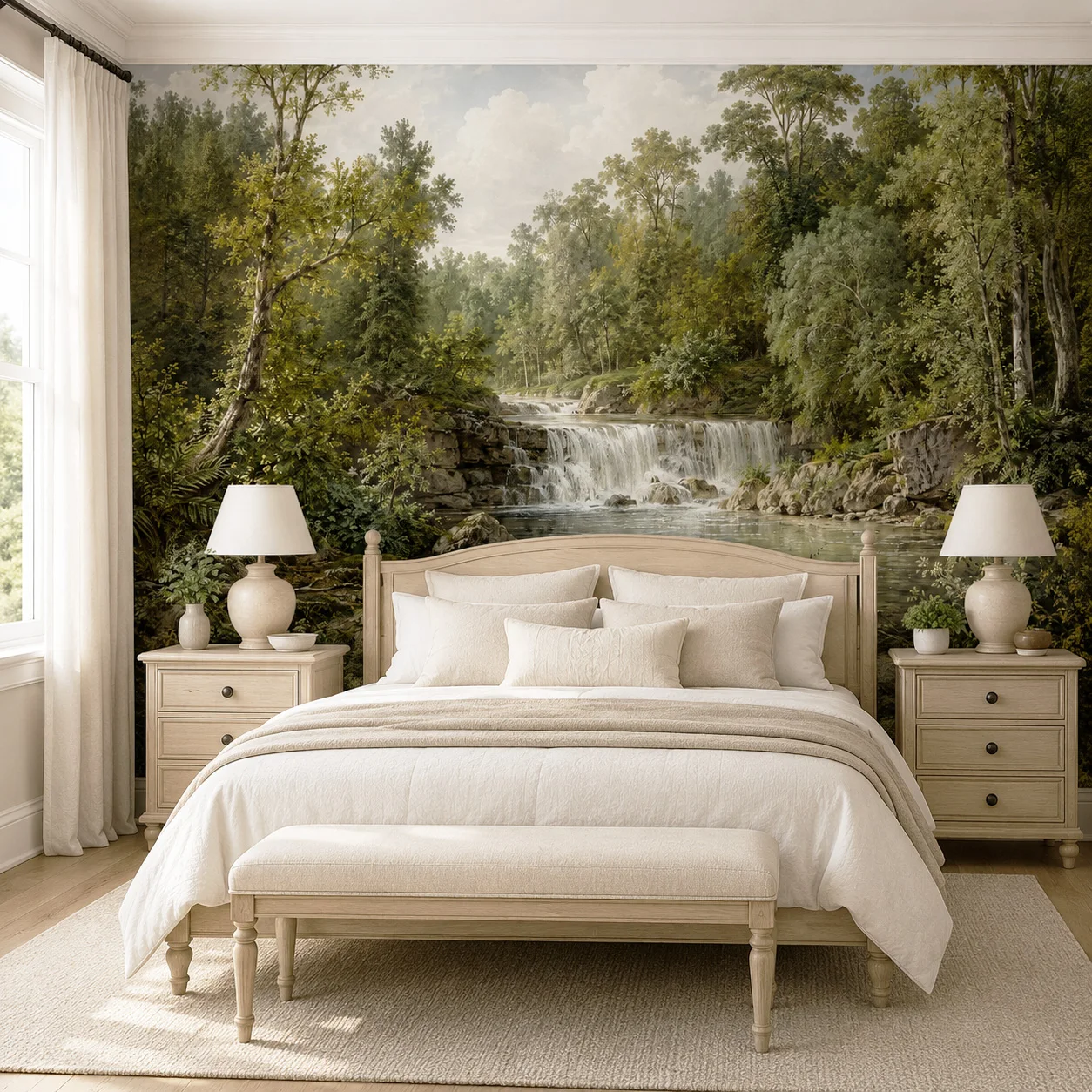 Custom Forest Waterfall Wallpaper Mural Vintage Nature Landscape Living Room Wall Decor Non Self Adhesive Requires Glue