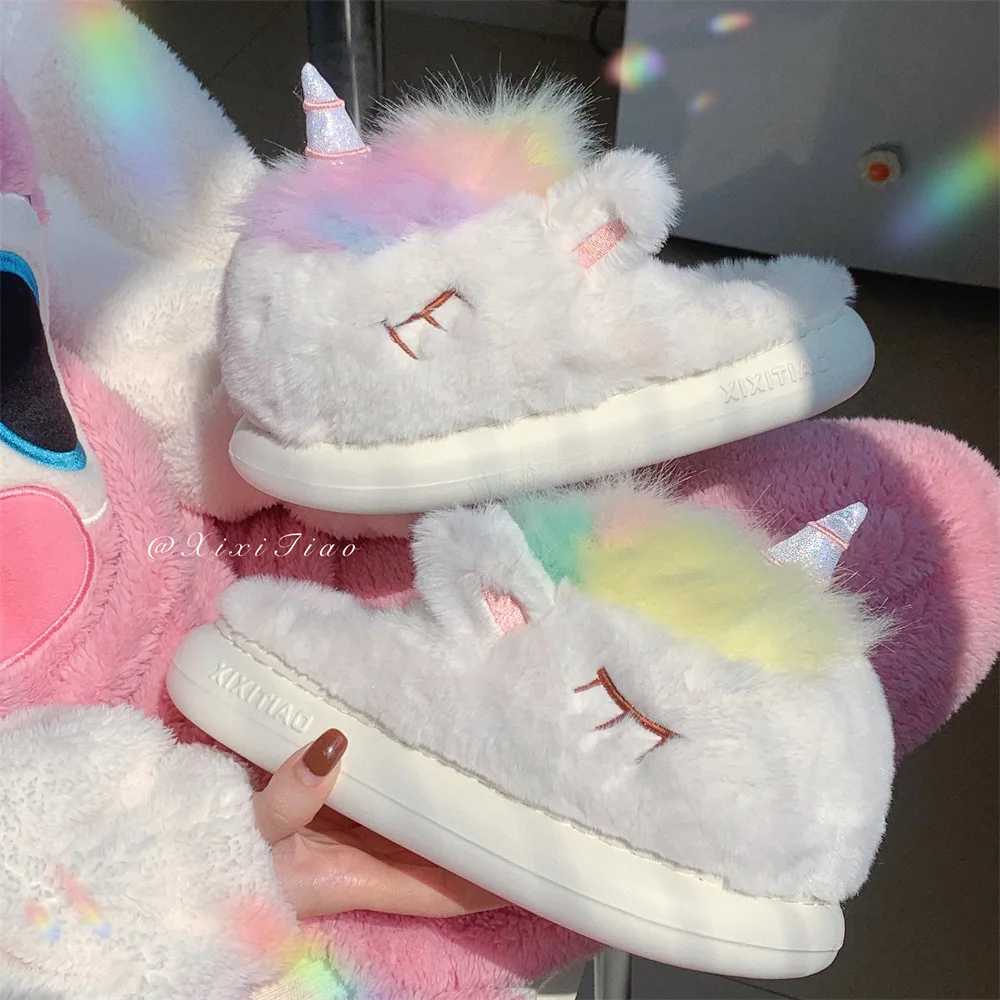 New Color Monster Women Winter Home Fashion Plus Velvet Cotton Slippers To Keep Warm And Comfortable Unicorn Cotton Slippers