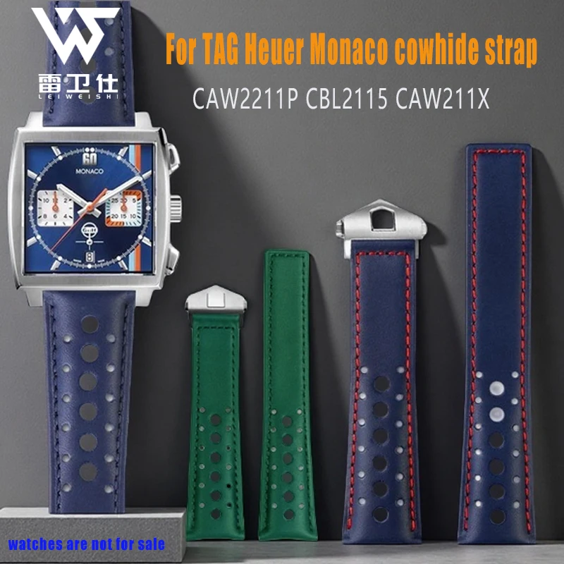 For Heuer perforated cowhide strap TAG Heuer Monaco CAW2211P CBL2115 22mm watch band Bracelet replace fold buckle watch chain