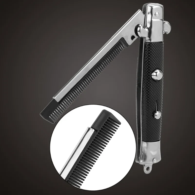 Sisir rambut lipat otomatis baja stainless, sisir rambut saku pegas lipat otomatis, sikat styling rambut portabel