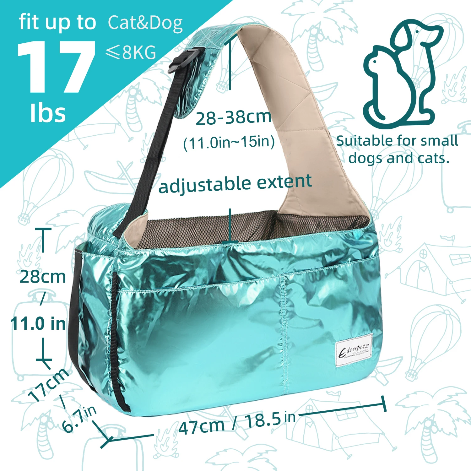 Large Pet Sling Carrier Bag With 8kg Capacity, Breathable, Waterproof And Scratch Resistant Fabric For Dogs Cats