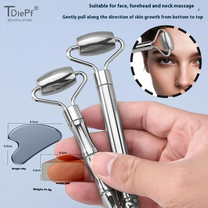 

1 шт., валик для лица Gua Sha, инструмент для массажа лица и шеи, нержавеющая сталь, подтяжка кожи, лифтинг лица, уход за красотой, массажный ролик