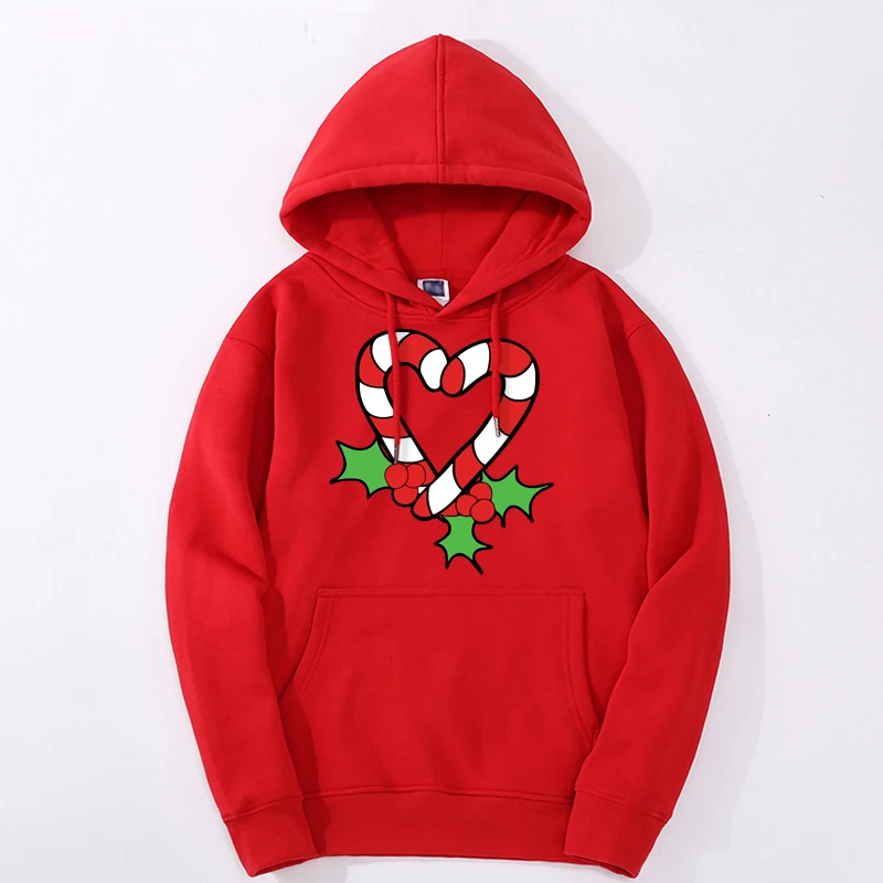 

Christmas Hoodies Print Cartoon Candy Cane Heart Fleece High Street Sportswear Casual Unisex Pullover Warm Sweatshirt Hoody