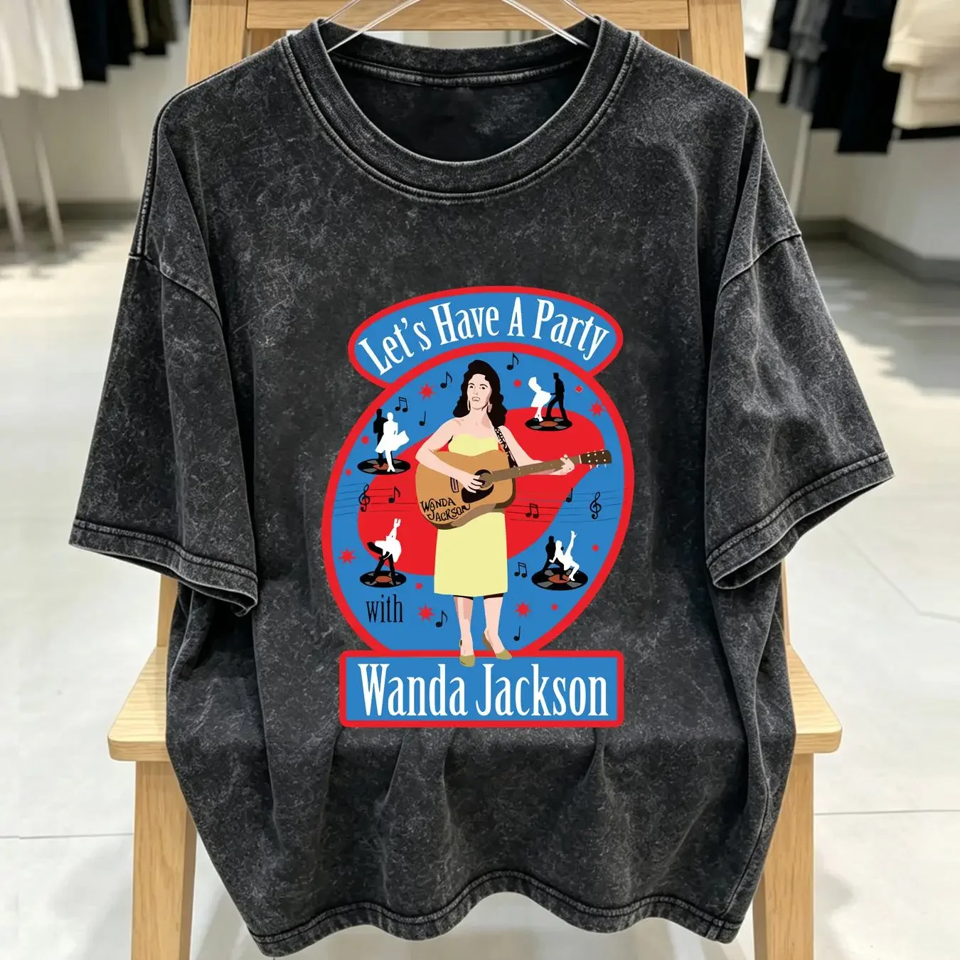washed T Shirt Wanda Jackson Lets Have a Party Jarod Art long or short sleeves vintage Washed homme Comfortable fashion Stylish