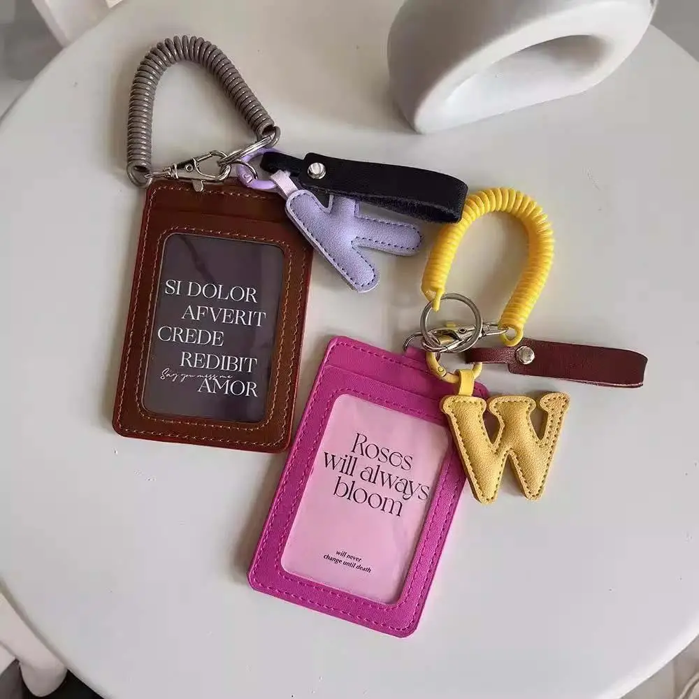 INS Pu Leather Business ID Card Credit Badge Holder Letter Pendant Coin Purse Portable Mini Wallet Bus Cards Cover With Keychain