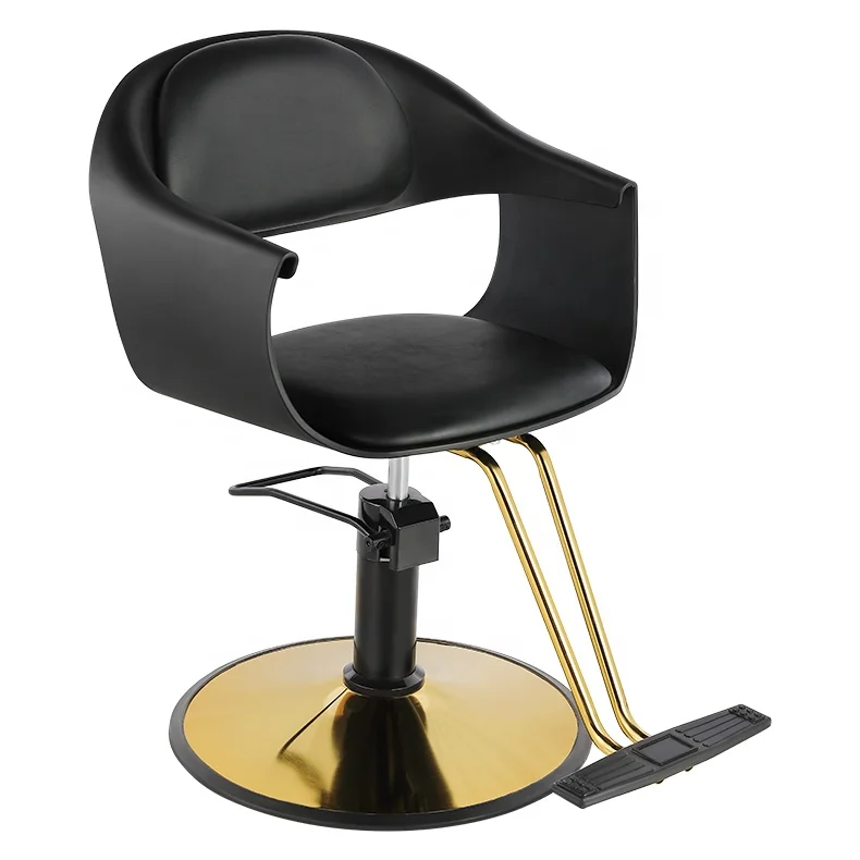 Black Portable Vanity Chair Height Adjustable Modern Velvet Makeup Chair with Gold Frame Comfortable Swivel Salon Chair