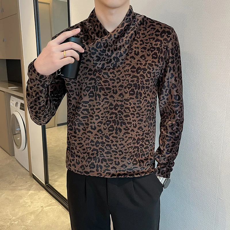 

Мужская модная рубашка с леопардовым принтом, пуловер с v-образным вырезом, высококачественная рубашка с длинными рукавами, социальная мужская повседневная мужская рубашка для вечеринок