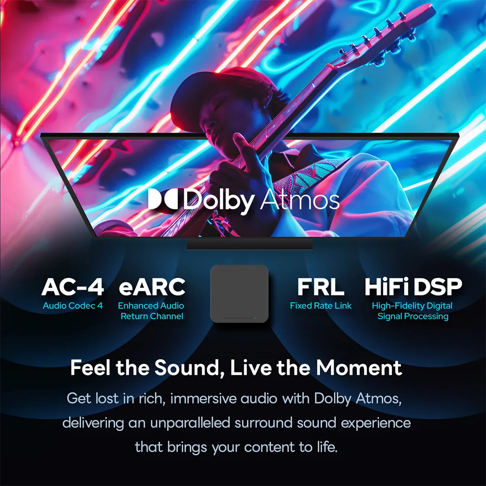 RockTek GT1 Netflix Google معتمد UHD Google TV Box 2GB 32G Realtek1325 CPU Dolby Atmos Vision 2T2R Wifi5 BT5.2 Android TVBox