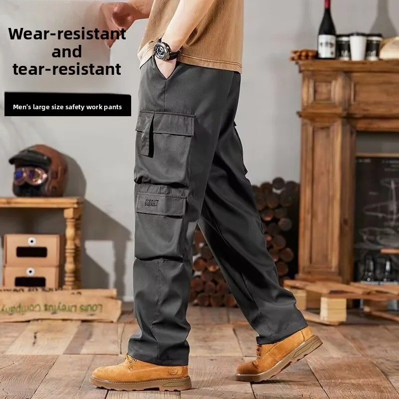 

Large Brand Men's Casual Work Trousers Summer Labor Workwear Straight Leg Breathable Comfortable Military Green Straight Tube