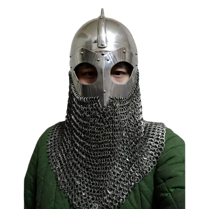 

Northern European Viking Helmet Steel Armory Replicas Medieval Chainmail Coif Armor Wearable Helm Larp Historical Reenactment