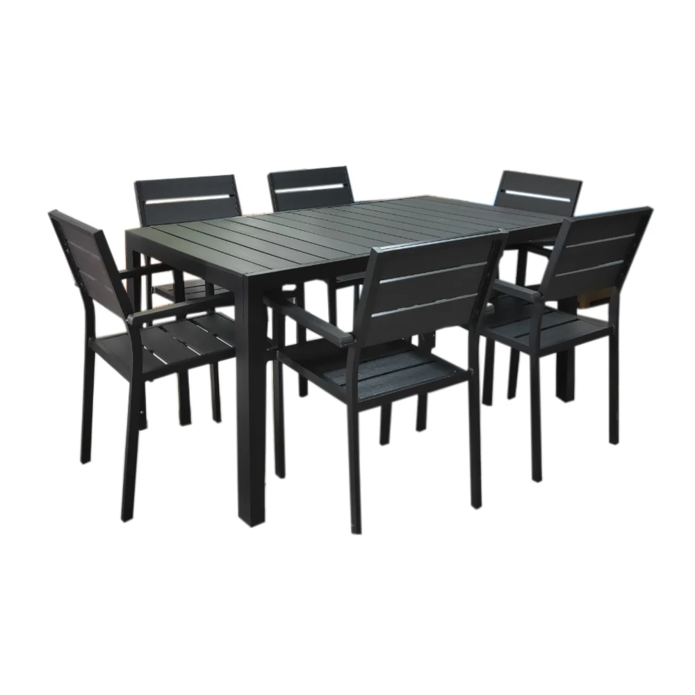 

All-weather patio garden set restaurant dinning table and chair outdoor plastic wood outdoor furniture