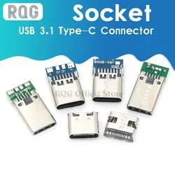 10pcs USB 3.1 Type-C 커넥터 12 24 핀 Female/Male 소켓 리셉터클 어댑터-솔더 와이어 및 케이블 24 핀 지원 PCB 보드