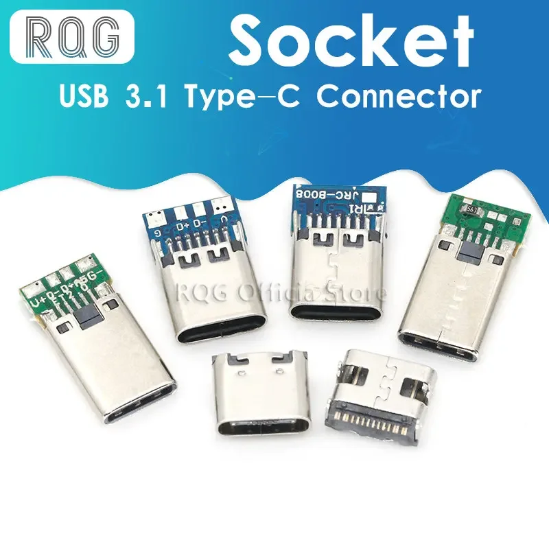 USB 3.1 Type-C Connector 12 24 Pins Female/Male Socket Receptacle Adapter to Solder Wire & Cable 24 Pins Support PCB Board