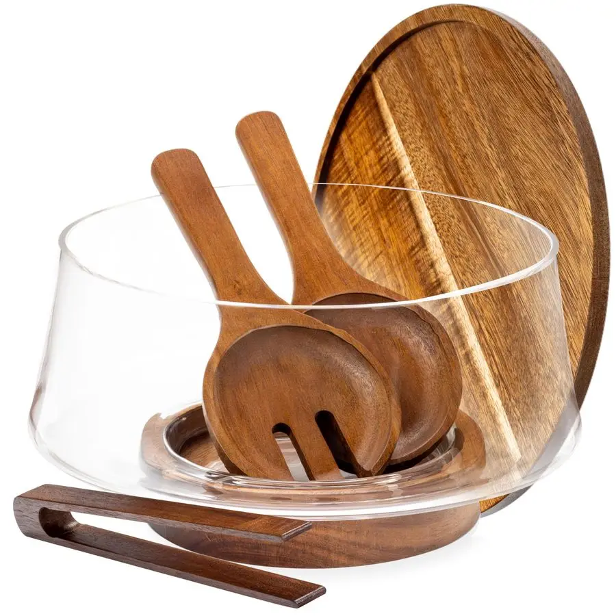 

Большая стеклянная салатница с крышкой, набор из 5,7 л, декоративная стеклянная миска для смешивания, миски для трайфлов и сервировки с крышками для сыра и мясных деликатесов