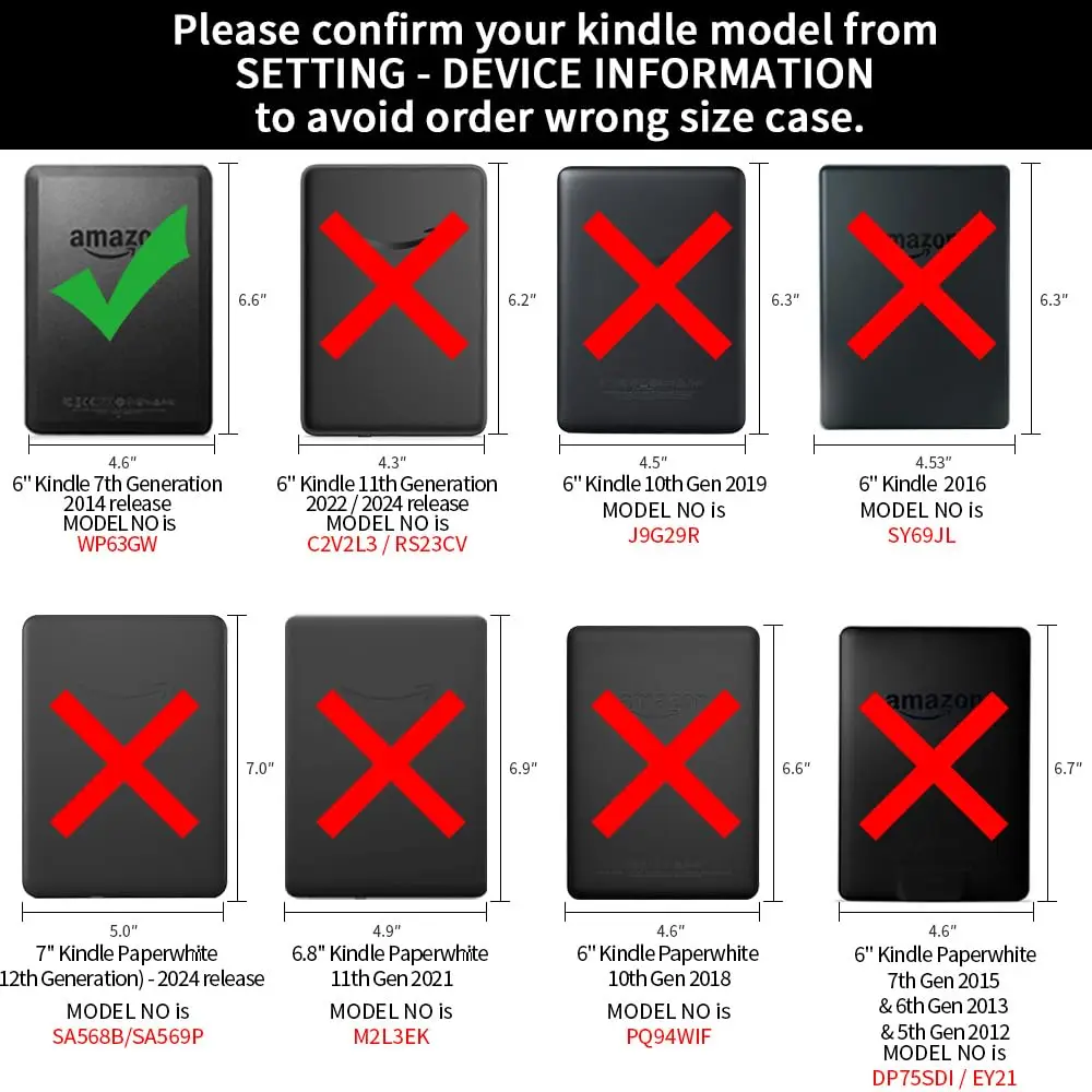 Case for 6 inch Kindle 7th Gen 2014, Ultra Slim PU Cover with Auto Sleep and Wake, Cover Compatible Model:WP63GW