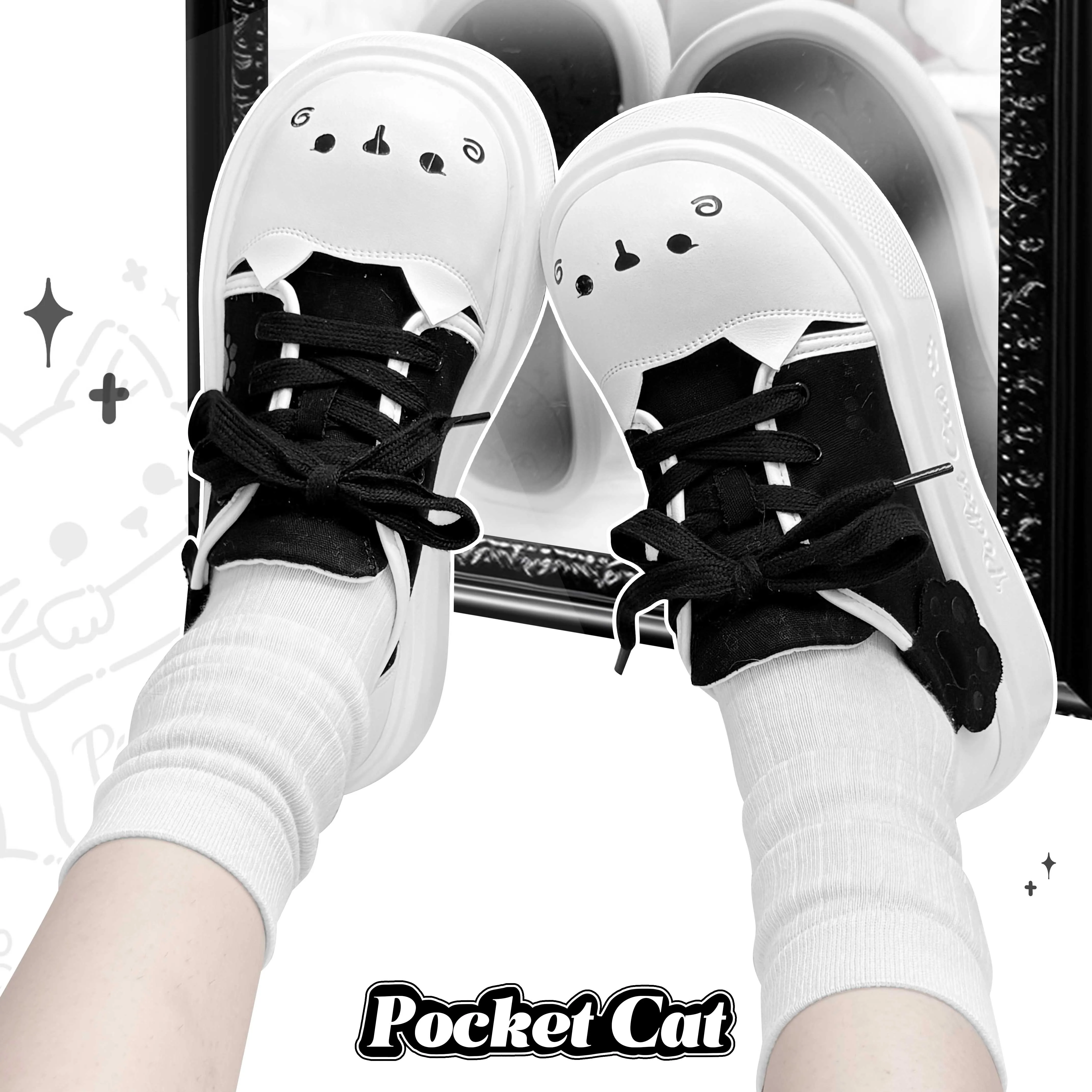 مواء مواء بصمة جيب القط لوليتا الأصلي فاسق الحلو حذاء قماش أحذية سميكة سوليد الحلو فتاة طالب حذا فردي للسيدات #3