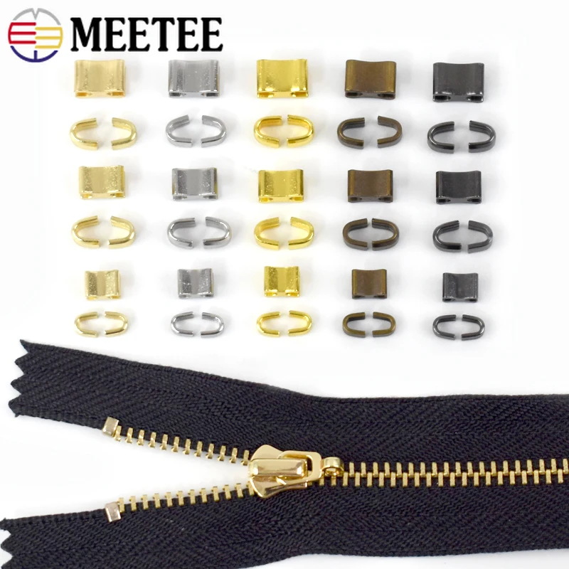 Meetee 20/50/100Sets 3# 5# 8# 10# Metal Zippers U Stopper Non-slip Top Bottom End Lock Stop Bag Clothes Locks Sewing Tailor Tool