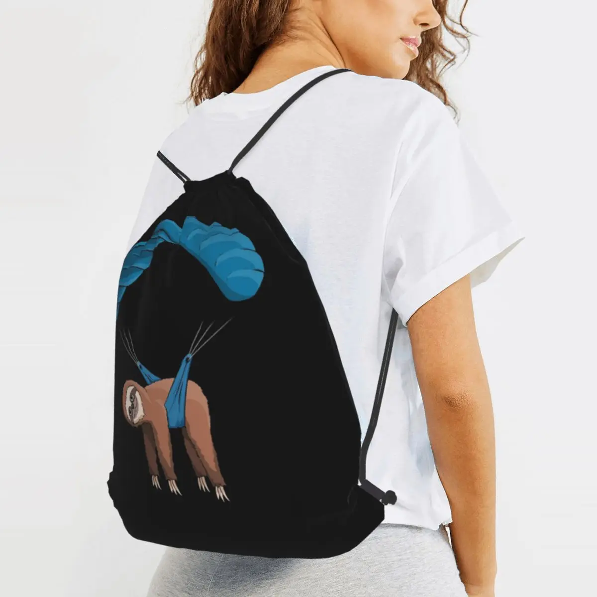 Paragliding Flying Sloth Skydiving Paraglider Backpacks Casual Drawstring Bags Sundries Bag Book Bags for Man Woman Students