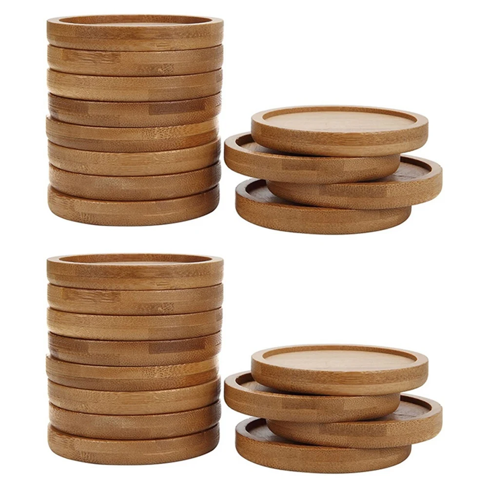 

ABFS Bamboo Plant Saucer 3.3 Inch Succulent Pot Tray Flower Plant Holder, Round Drainage Tray 24 Pack