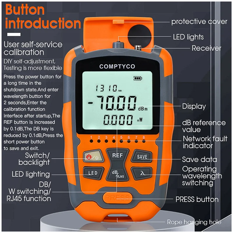 Comptyco มินิเครื่องวัดพลังงานแสง AUA-M7 opm ทดสอบสายเคเบิลใยแก้วนำแสง70DBm + 10DBm sc/fc/st ขั้วต่ออินเตอร์เฟซสากล