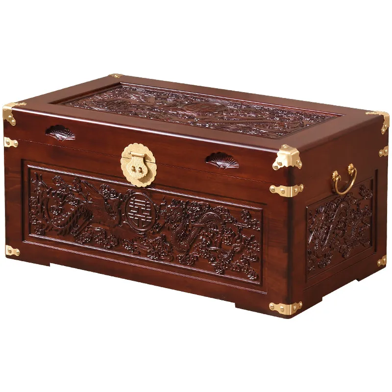 

Fragrant camphor wood box, dragon and phoenix engraving, storage box, wedding storage cabinet, solid wood wedding box