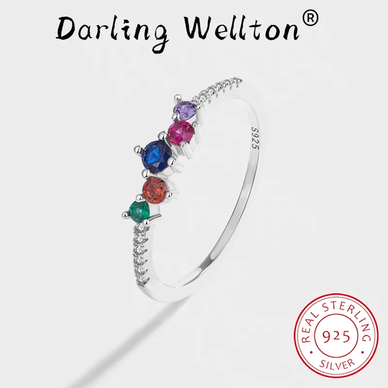 

Simple Rainbow Series Saphir Ruby Five Round Diamond Couple Ring For Women Original Sterling Silver Anniversary Gift Jewelry