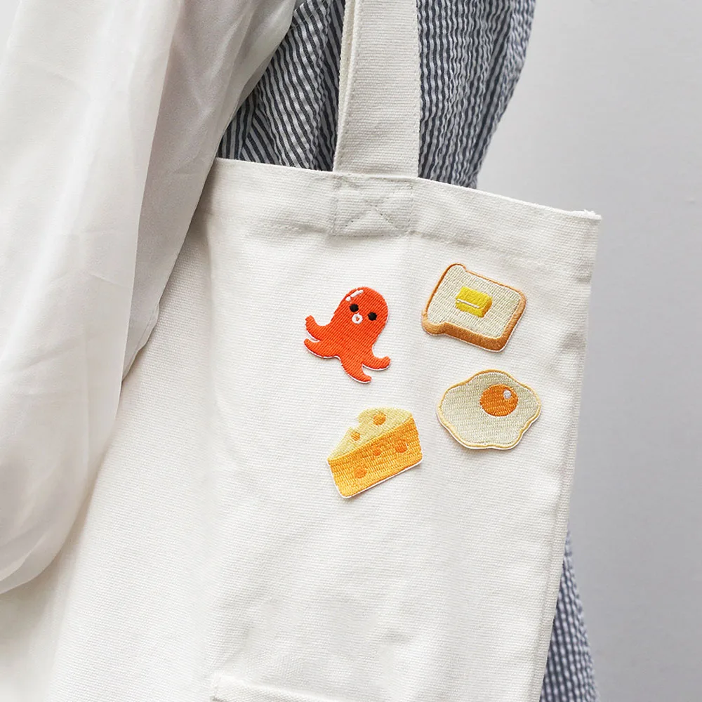 1 Piece Cartoon Cheese Bread Fried Egg Sausage Embroidery Stick on Patch for Garment Bag DIY Decoration Applique Self-adhesive