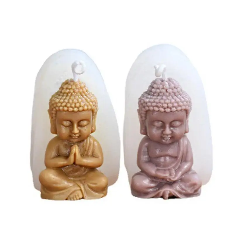 Small Buddha Silicone Mold  DIY Meditation Chanting Buddha Statue 3D Buddha Gypsum Soap Cement Resin Mold Making Church Candle