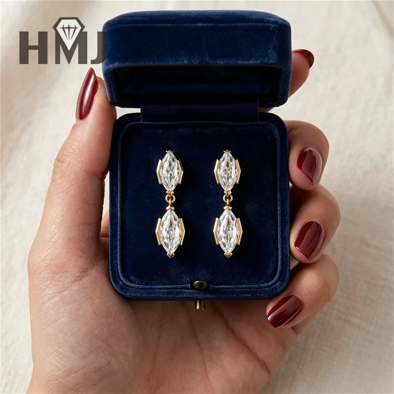 Ohrstecker 925 Sterling Silber Marquise-Schliff Moissanit Vielseitiges Minimalistisches Design Täglicher Gebrauch Einfache Jubiläumsgeschenke Anhänger – Detail 8