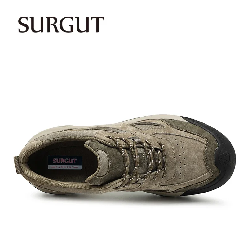 SURGUT Men Shoes Casual Quality Leather Mesh Breathable Cushioning Outdoor Anti-Collision Non-Slip Thick Bottom Men Shoes