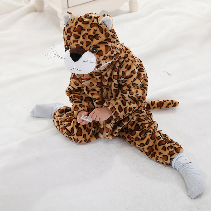 Baby Leopard Kleidung Kigurumis Cartoon Tier Infant Kleinkind Jungen Mädchen Overall Flanell Phantasie Halloween Cosplay Kostüm