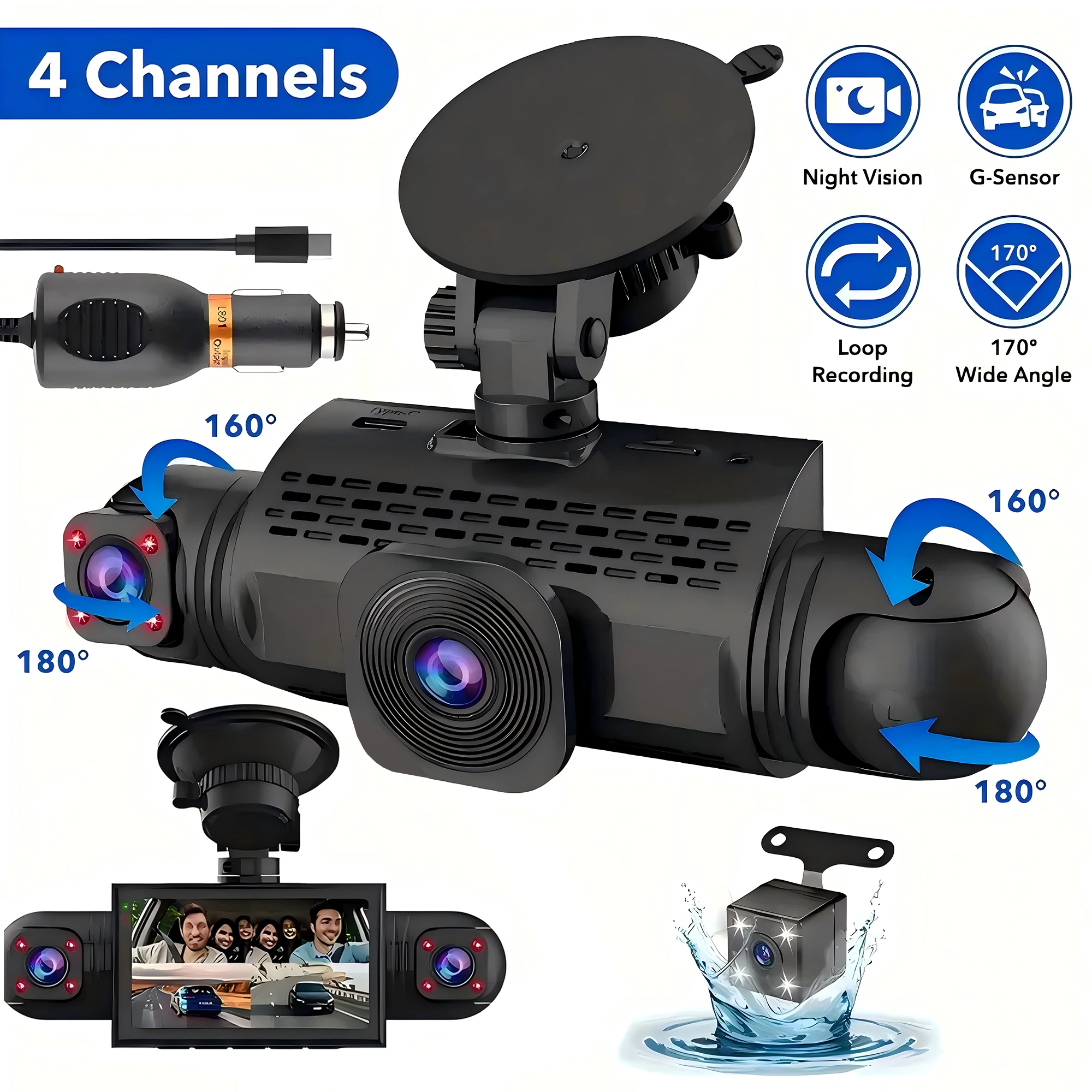 Auto Dash Cam 4 Kanal Black Box Auto teile Rekord Audio Fahren Kamera Mit Nachtsicht Loop Aufnahme