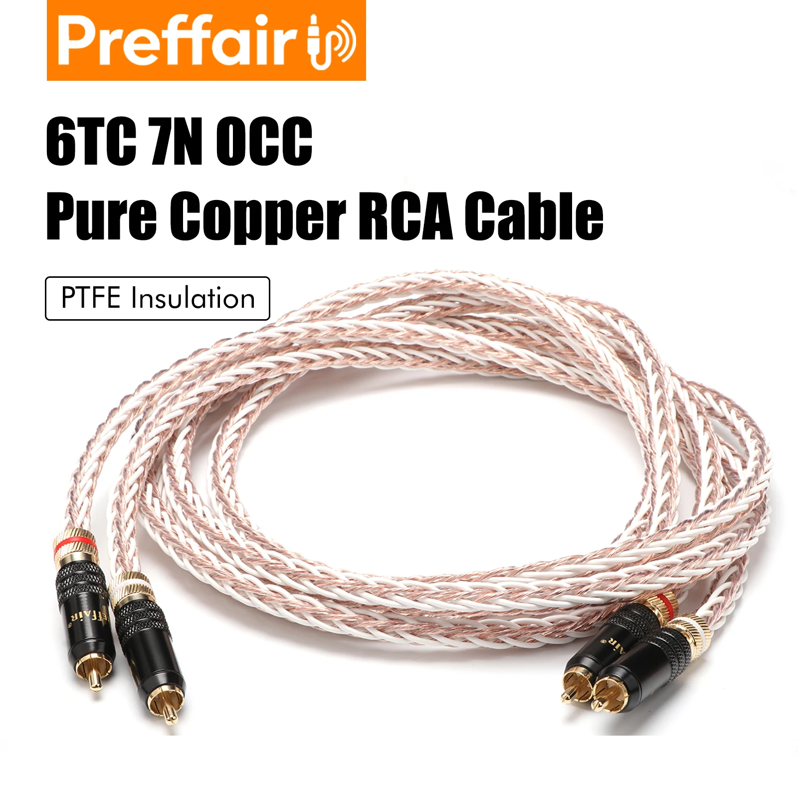 Preffair High Quality 6TC 7N OCC Pure copper RCA Cable Hi-end CD Amplifier Interconnect 2RCA to 2RCA Male Audio Cable