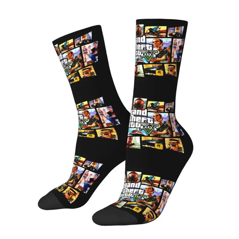 Grand Theft Auto Adventure Game Mens Crew Socks Unisex Novelty GTA Spring Summer Autumn Winter Dress Socks