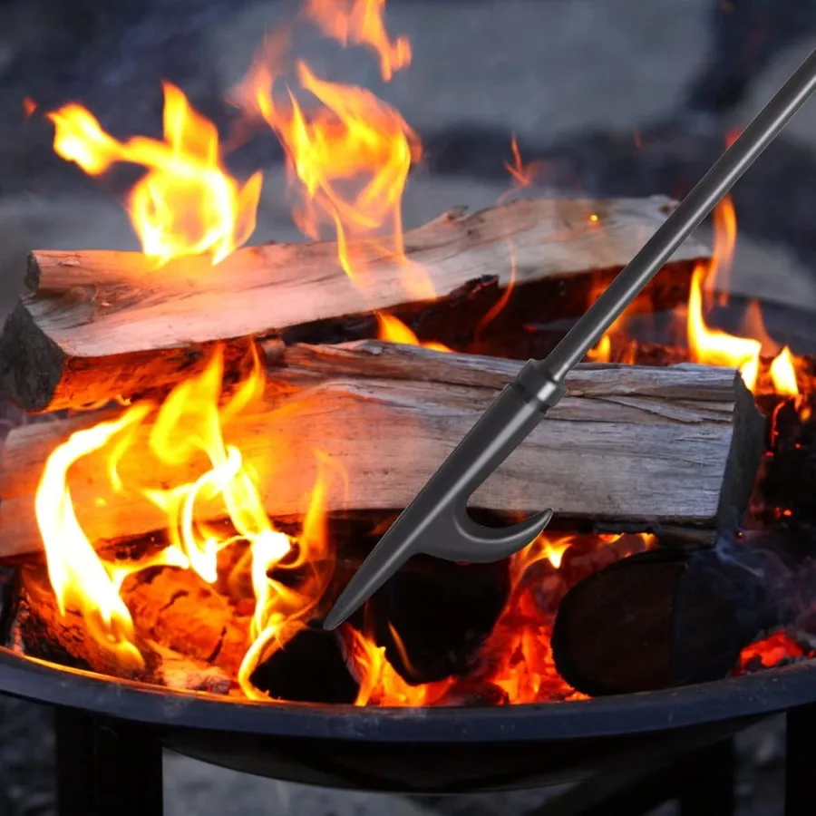 헤비 듀티 32인치 긴 벽난로 화로 캠프파이어 포커 스틱 및 26인치 벽난로 집게 도구 세트 녹 방지 블랙