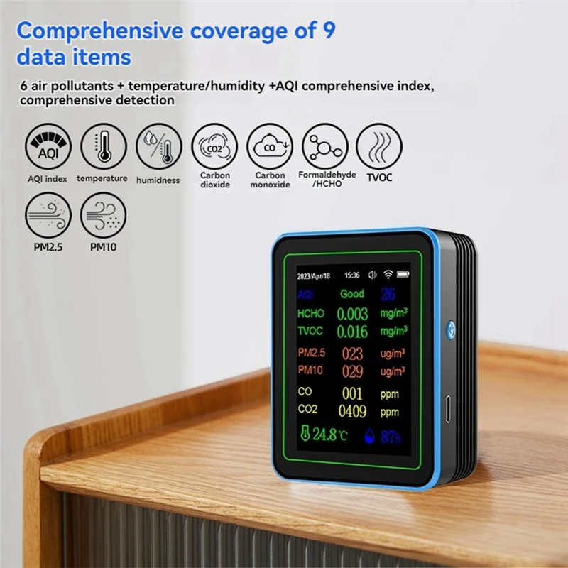 ABVO-Tuya Wifi 12 In 1 Air Quality Monitor Multifunction PM2.5 AQI PM1O HCHO TVOC CO CO2 Screen Display Air Detector