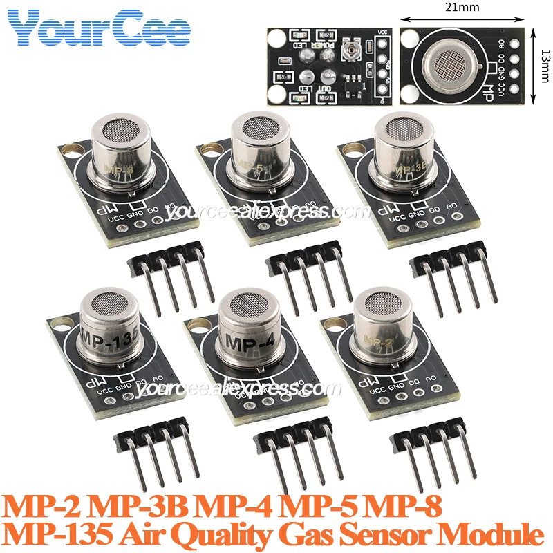5pcs/1pc MP-135 MP-2 MP-4 MP-3B MP-5 MP-8 Air Quality Detection Gas Sensor Module MQ-2 MQ-135 MQ-4 MQ-5 Mini Detecting Board